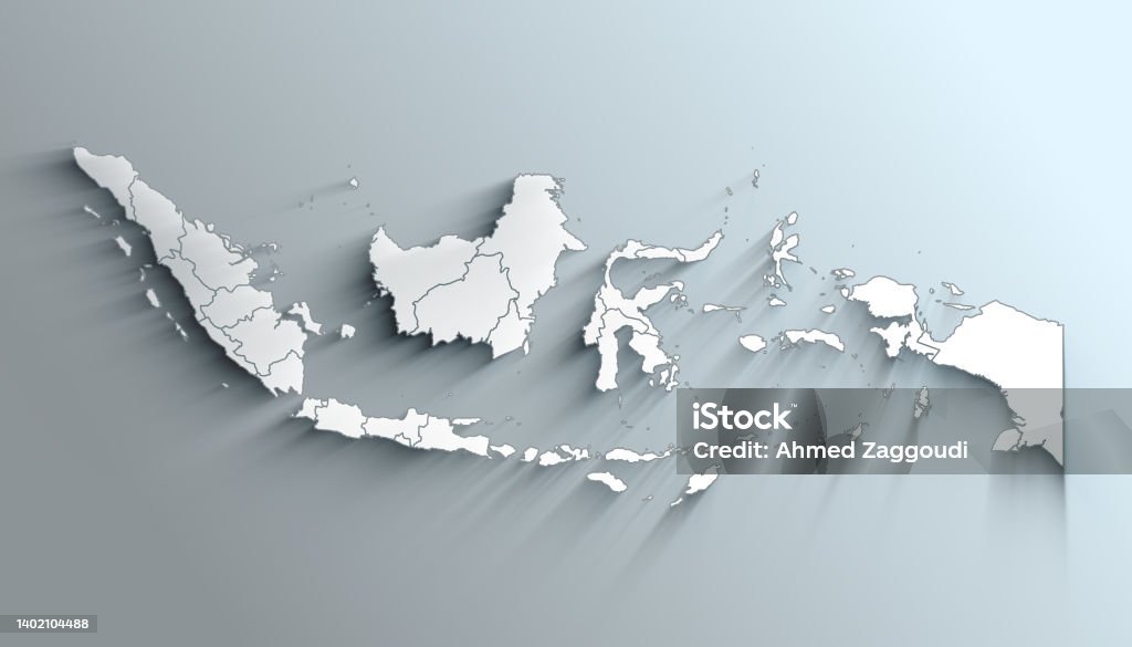 Modern White Map of Indonesia with Provinces With Shadow Country Political Geographical Map of Indonesia with Provinces with Shadows Asia Stock Photo