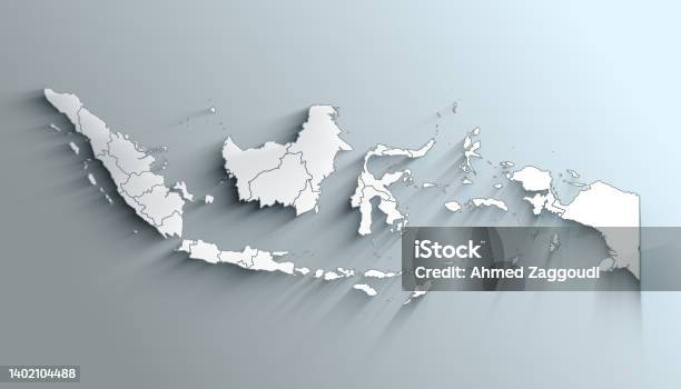 Modern White Map Of Indonesia With Provinces With Shadow Stock Photo - Download Image Now