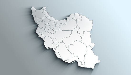 Country Political Geographical Map of Iran with Provinces with Shadows
