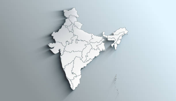Modern White Map of India with States With Shadow stock photo