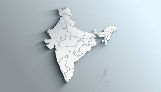 Modern White Map of India with States With Shadow Country Political Geographical Map of India with States with Shadows bengaluru map stock pictures, royalty-free photos & images