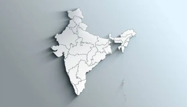 Country Political Geographical Map of India with States with Shadows