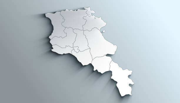 istock Modern White Map of Armenia with Provinces With Shadow 1402104546