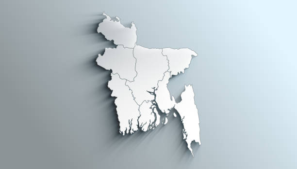 Country Political Geographical Map of Bangladesh with Divisions with Shadows