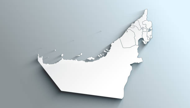Modern White Map of United Arab Emirates with Emirates With Shadow stock photo