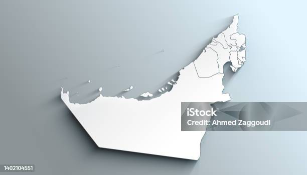 Modern White Map Of United Arab Emirates With Emirates With Shadow Stock Photo - Download Image Now