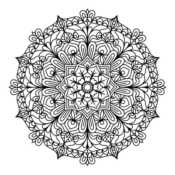 Mandala for coloring book page, tattoo, henna, decoration. Circular ornament in ethnic oriental style on a white background, black outline. mandala stock illustrations