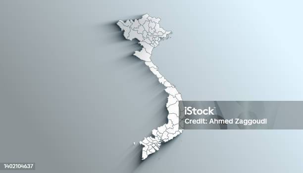 Modern White Map Of Vietnam With Provinces With Shadow Stock Photo - Download Image Now