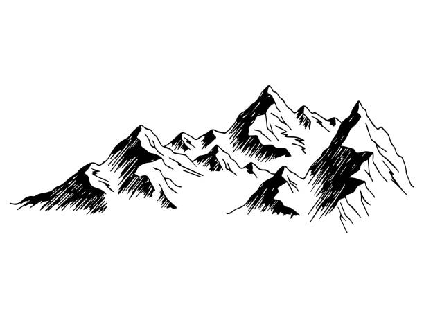 illustrations, cliparts, dessins animés et icônes de art au trait du paysage de montagne. arrière-plan vectoriel de contour minimal avec chaînes de montagnes - himilaya