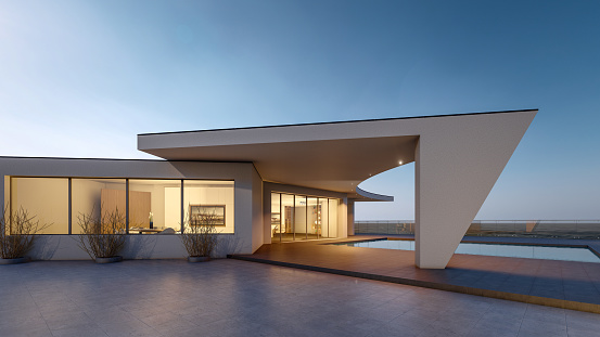 Outdoor Entrance, Walkway And Courtyard Of A Tropical Home.