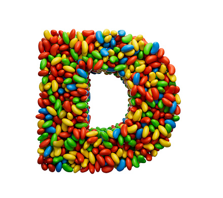 Alphabet D Colorful Jelly Beans Letter D Rainbow Colourful candies jelly beans 3d illustration