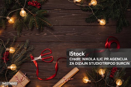 istock Christmas festive copy space flat lay background 1402116502