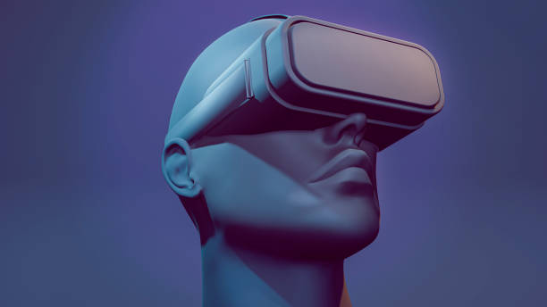 istock 3D rendered futuristic character with virtual reality glasses looking up 1402121604