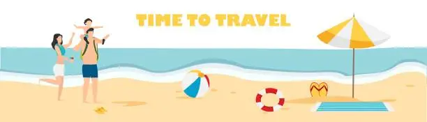 Vector illustration of Travel. Summer vacation at sea. Family travel. Vacation with friends. Vector illustration.