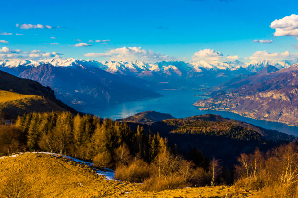 Panorama on Lake Como and Dervio. Panorama of Lake Como, with Dervio and the northern part of Lake Como. bellagio stock pictures, royalty-free photos & images