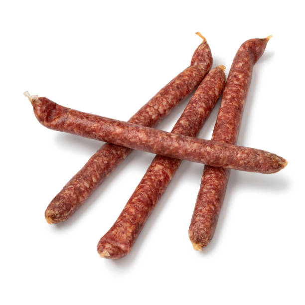 istock Traditional Dutch sausage called Rotterdammetje on white background 1402129035