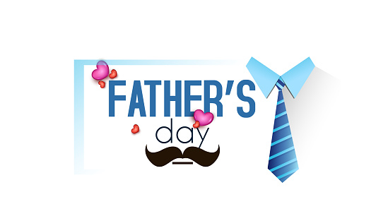 Happy Father's day, Father text design, with glasses, bow tie, mustache, gift box and hearts on background poster, banner, card, background