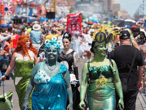New York, USA - June 22, 2019: Image of the people participating in the Coney Island Mermaid Parade.