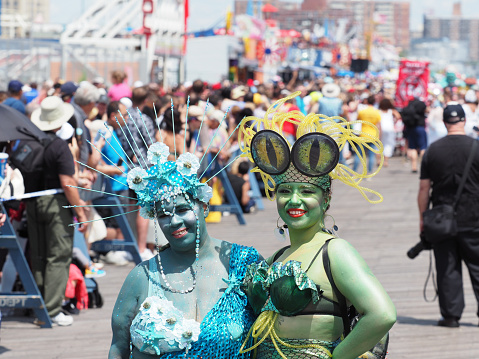 New York, USA - June 22, 2019: Image of the people participating in the Coney Island Mermaid Parade.
