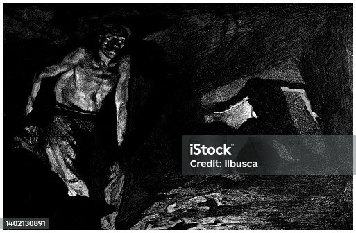 istock Antique illustration: Madagascar, Coal miners 1402130891