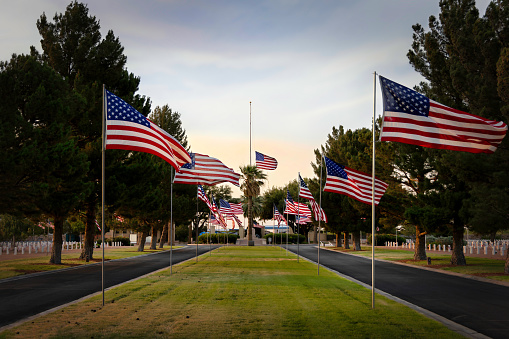 The night before Memorial Day, with all the flags in place, at a west Texas national cemetery.