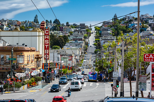 San Francisco,California,USA - April 24, 2022 : View of Castro street with Castro Theater  on the left