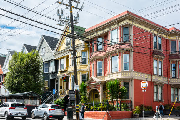 Colorful houses in 18th corner Hartford street, San Francisco, California stock photo