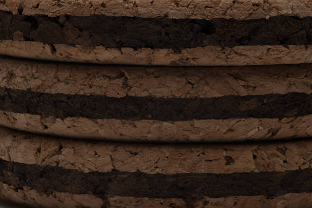 Close up of stacked cork board with clearly visible texture drink coaster to use as background