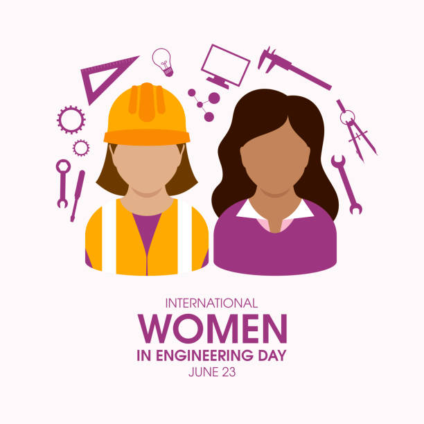 International Women in Engineering Day vector Woman face avatar purple icon vector. Female engineer design element. Engineering icon set vector. June 23. Important day engineer stock illustrations