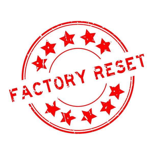 ilustrações de stock, clip art, desenhos animados e ícones de grunge red factory reset word with star icon round rubber seal stamp on white background - order repairing telephone change