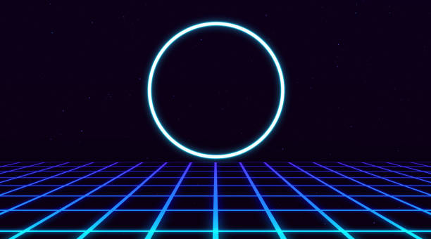 istock Retro Sci-Fi Background Futuristic Grid landscape of the 80s 1402141154