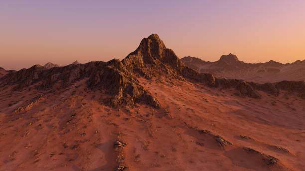 istock Mountain peak in red desert at sunset. 3D render. 1402141950