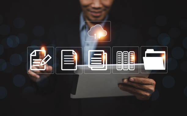 istock Hand login to computer security personal data and login and password, cyber security concept, data protection and secured internet access, cybersecurity 1402143332