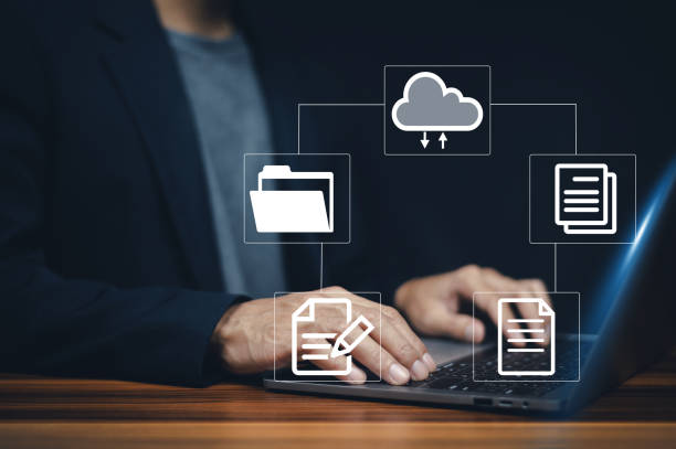 istock Hand login to computer security personal data and login and password, cyber security concept, data protection and secured internet access, cybersecurity 1402143360