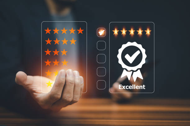 istock Customer service online feedback good excellent high rating or ranking 1402143364