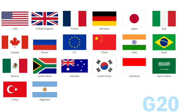набор флагов стран-участниц g20 - saudi arabia argentina stock illustrations