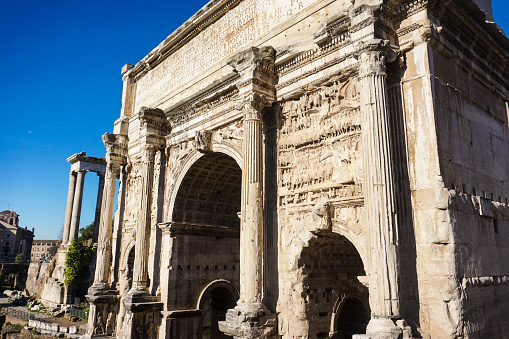 Septimius Severus Arch in Roman Forum in Rome, Italy.