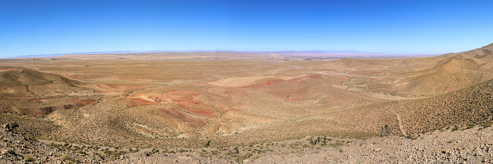 Panorama of an arid landscape in Morocco.
