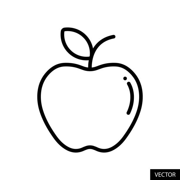 illustrations, cliparts, dessins animés et icônes de icône de vecteur de fruit de pomme dans la conception de style de ligne pour la conception de site web, l’application, l’interface utilisateur, isolée sur fond blanc. trait modifiable. illustration vectorielle eps 10. - pomme