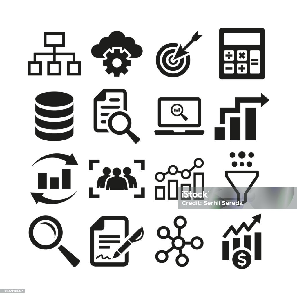 Data Analytics Icons Set On White Background Stock Illustration