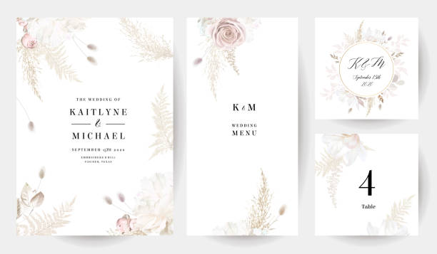 illustrazioni stock, clip art, cartoni animati e icone di tendenza di cornici di progettazione vettoriale dell'erba della pampa. fiori neutri di colore nudo ad acquerello per matrimoni. - magnolia flower beige white