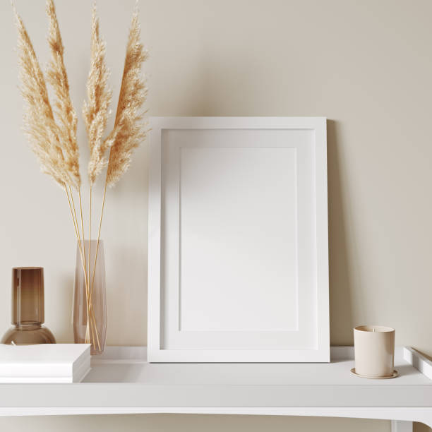 istock Mockup frame in interior background, room in light pastel colors, Scandi-Boho style, 3d render 1402159263