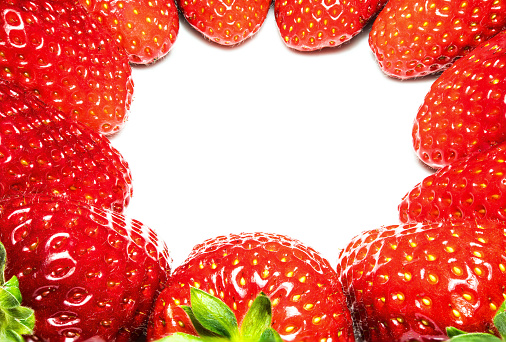 Strawberry half collection isolated on white background