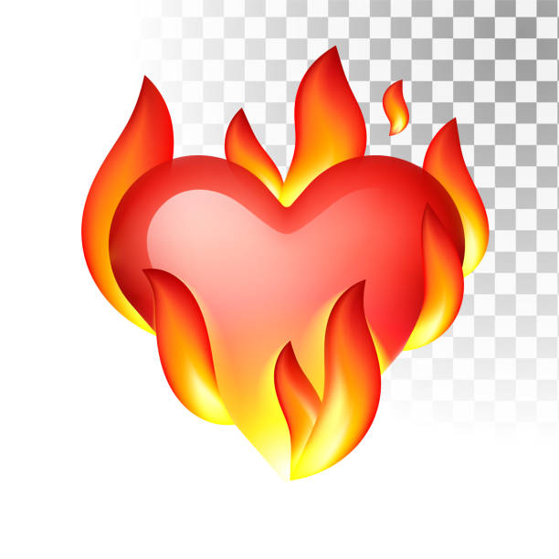 ilustrações, clipart, desenhos animados e ícones de coração em chamas, emoji quente. coração vermelho ardente com fogo. ilustração vetorial - fire backgrounds oil industry bonfire