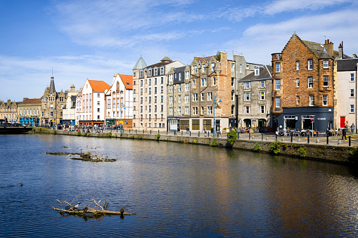 Holidays in Scotland - Scenic Leith Harbour on the north east side of Scotland's capital city of Edinburgh. The historic dock buildings and surrounding area have been developed to make an attractive and popular destination for tourists and locals