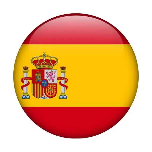 Vector illustration of Spain National flag. Vector icon. Glass button for web, app, ui. Glossy banner.