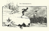 istock Vintage illustration of a man out skiing cross country, German, Victorian 19th Century 1402185301