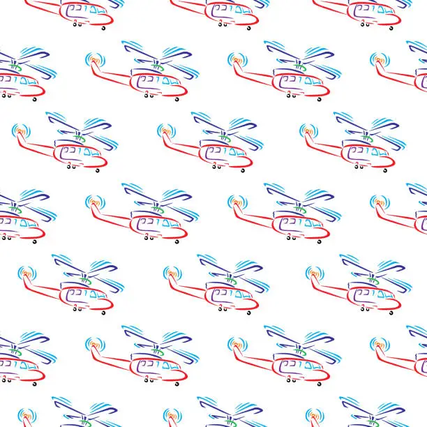 Vector illustration of Doodle Helicopters Seamless Pattern