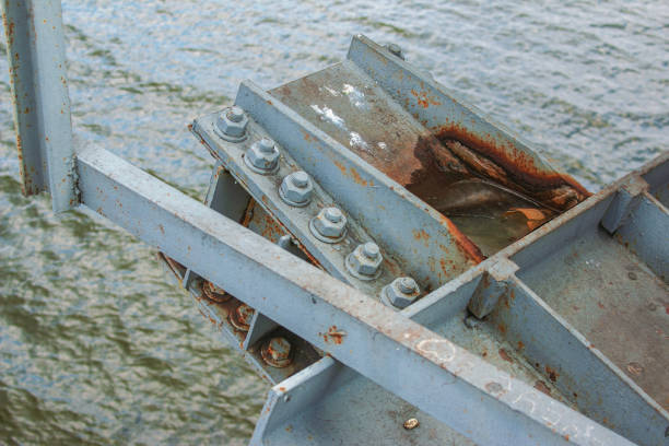 Structural elements of the old pedestrian bridge built in the USSR across the Dnieper River.