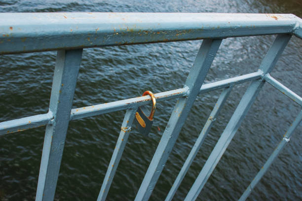 Structural elements of the old pedestrian bridge built in the USSR across the Dnieper River.